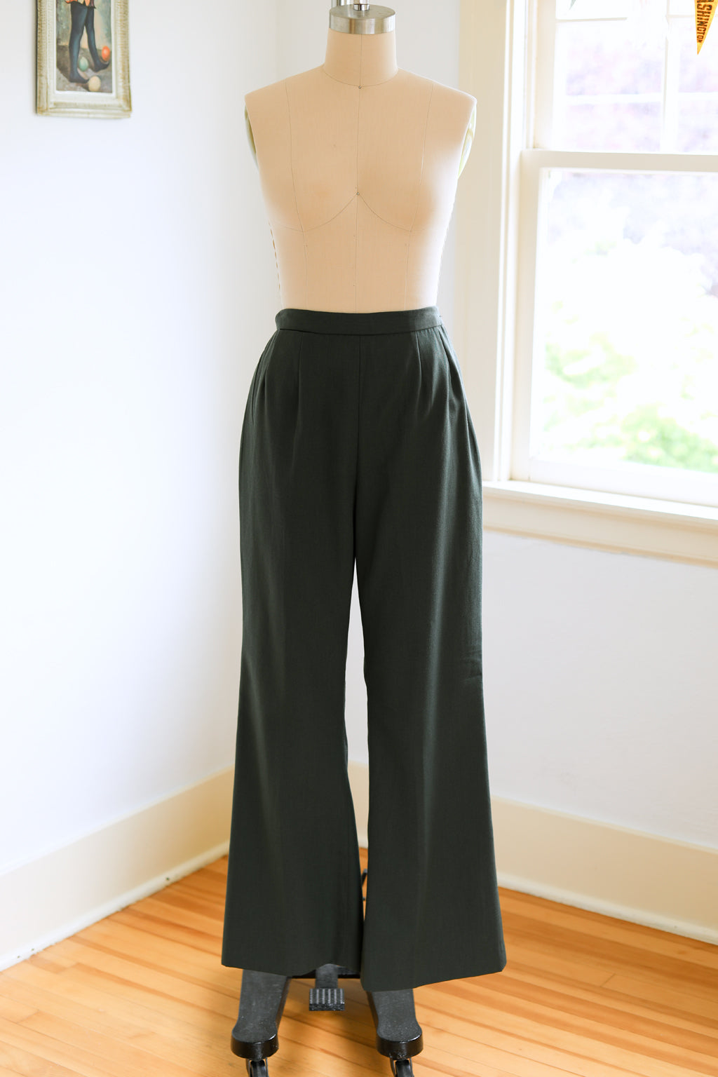 Vintage Inspired High Waisted Wide Leg Trousers in Bottle Green - 1930s &  40s style