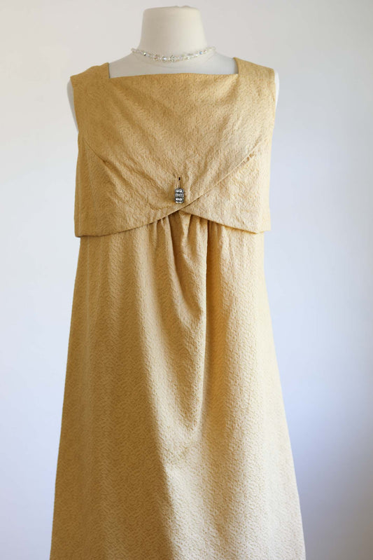 Vintage 1960s Sundress - SOPHISTICATED Sculpted Cotton Brocade Dijon Deadstock w Rhinestones Cocktail Dress Size L