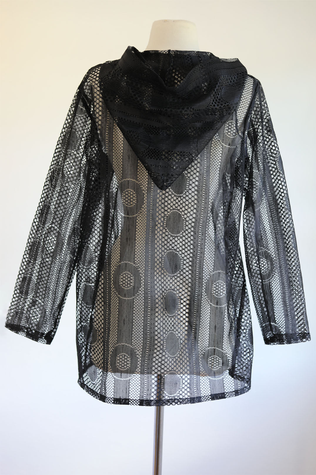 Vintage 1960s to 1970s Hooded Jacket - Summer Goth Black Pointy Hood Mystical Moon Cover-Up Size XS to M