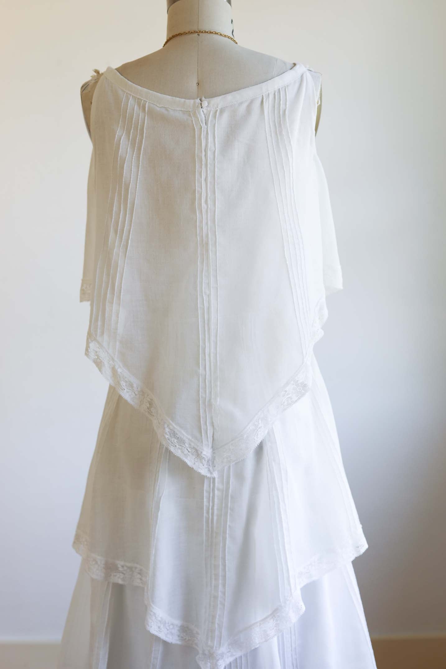 Vintage 1960s to 1970s Maxi Gown - ETHEREAL White Mexican Wedding Dress Pintucks + Gauze Size S