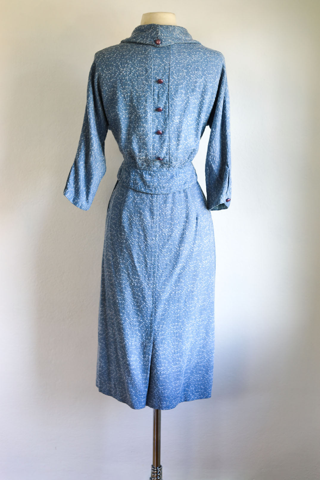 Vintage 1950s Princess Suit - Cozy Cloudy Blue Alden's Cropped Wasp-Waist Jacket + Skirt Size S