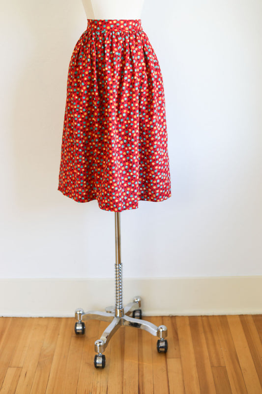 Vintage 1940s Skirt - Darling Bakelite Colors Floral Print Cotton Skirt Size XS to S