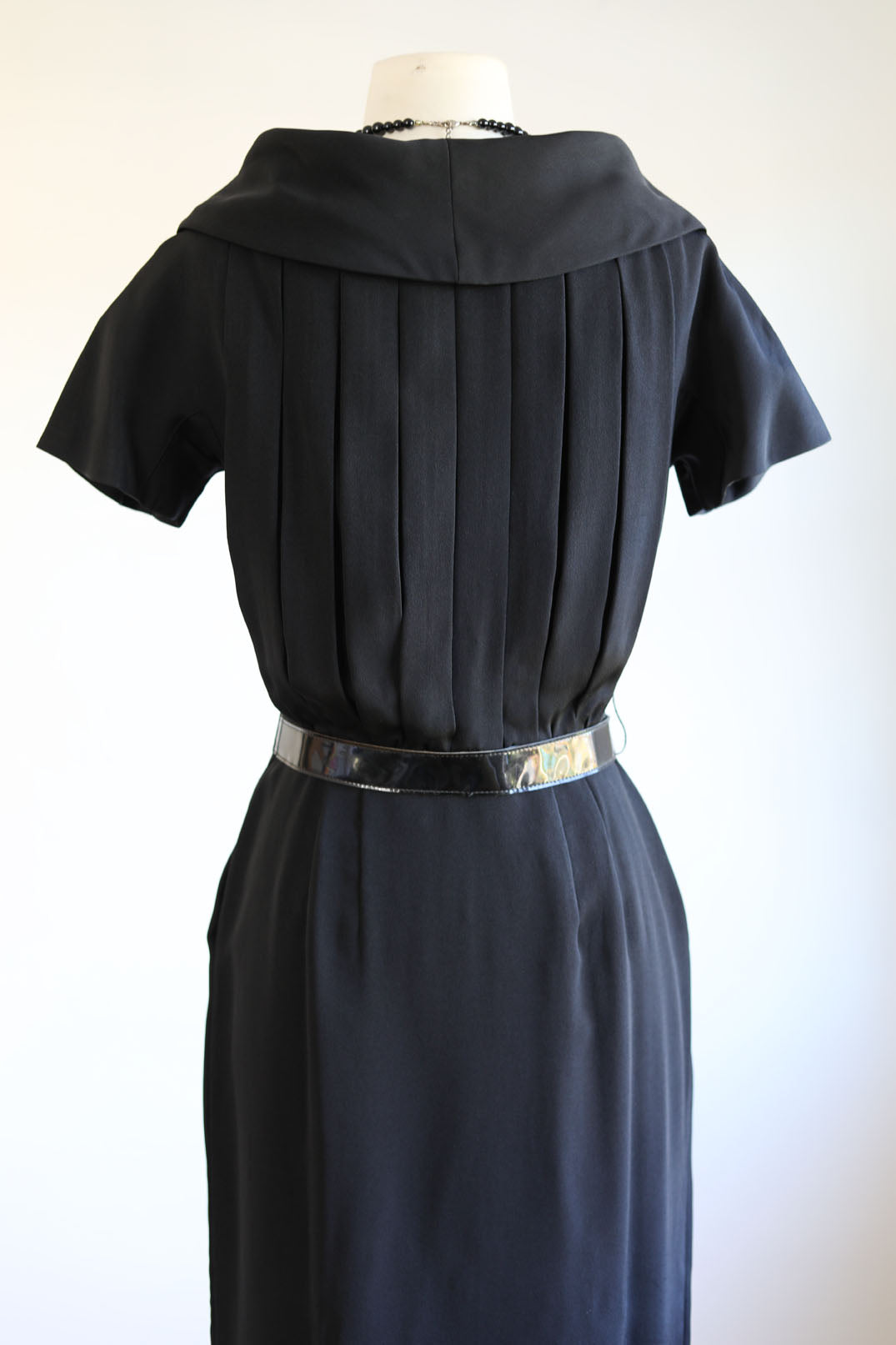 Vintage 1950s Zip-Front Dress - Bitchy Goth Austere Black Rayon w Bakelite + Pockets Size S to M