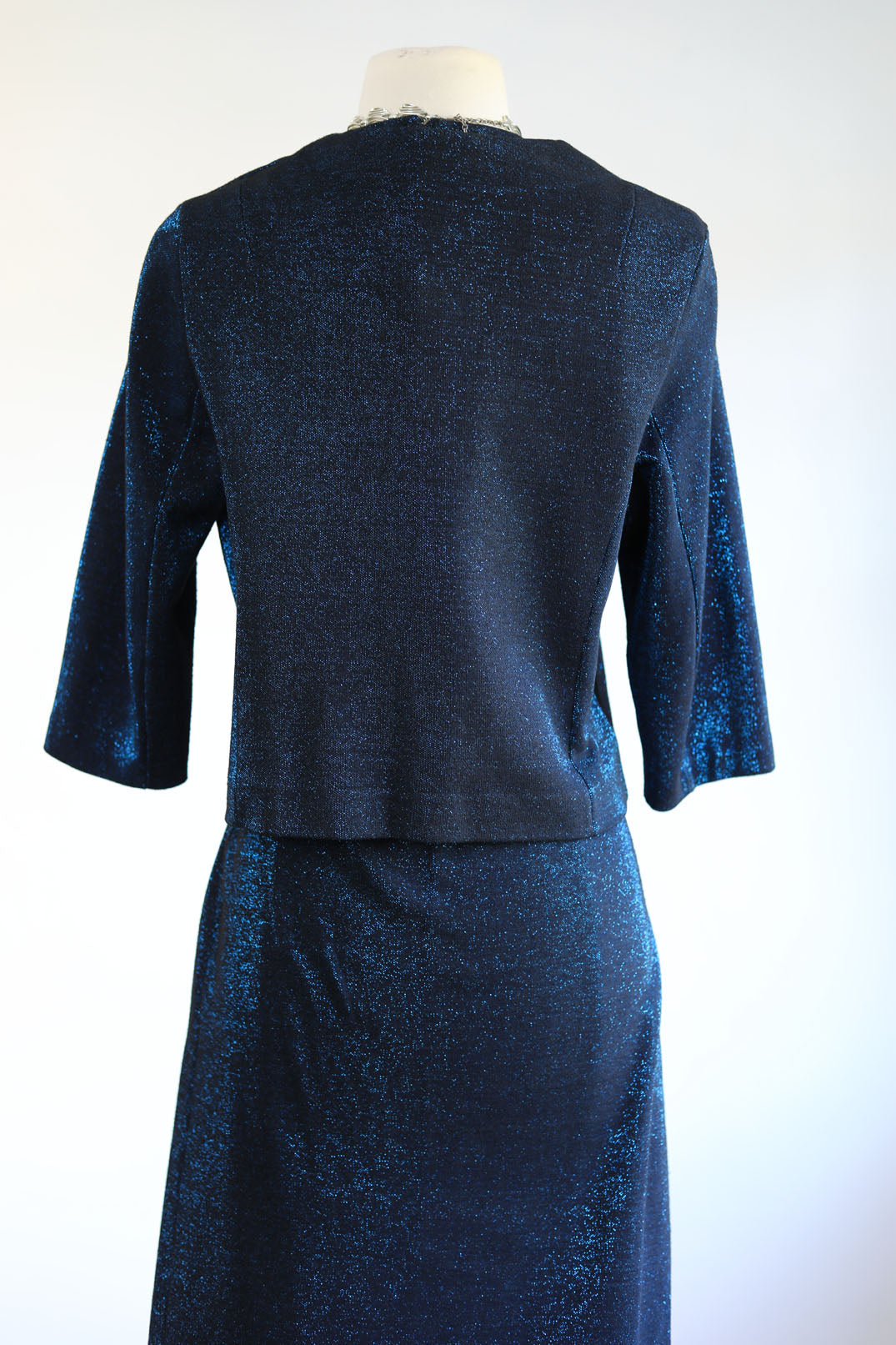 Vintage 1960s Dress Set - Sparkling Sapphire Lurex Knitwear 3-Piece Top Jacket Skirt Size M to L