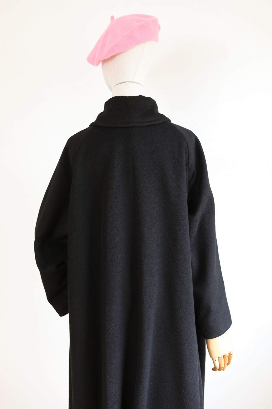 Vintage 1950s Luxe Cashmere Swing Coat - Black with Bakelite Button Pockets + Satin Size S to XL
