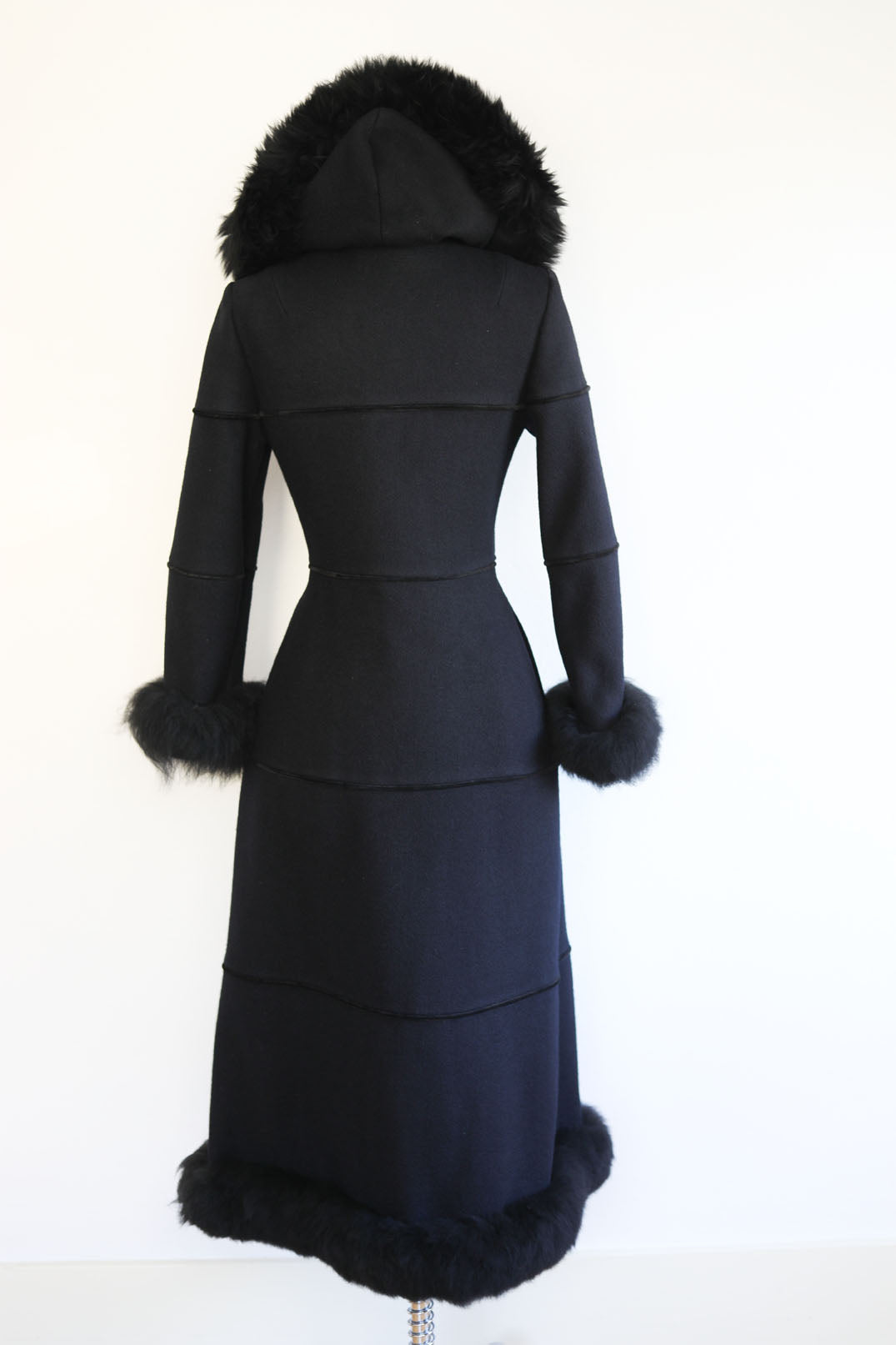 Vintage 1970s Black Shearling Fur Russian Princess Coat - Luxurious Maxi Length Belted Coat Size XS to S