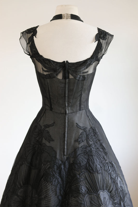 Vintage 1950s Designer Dress - Unbelievably Pretty Lingerie-Inspo Karen Stark Silk Tea-Length Dress Size S