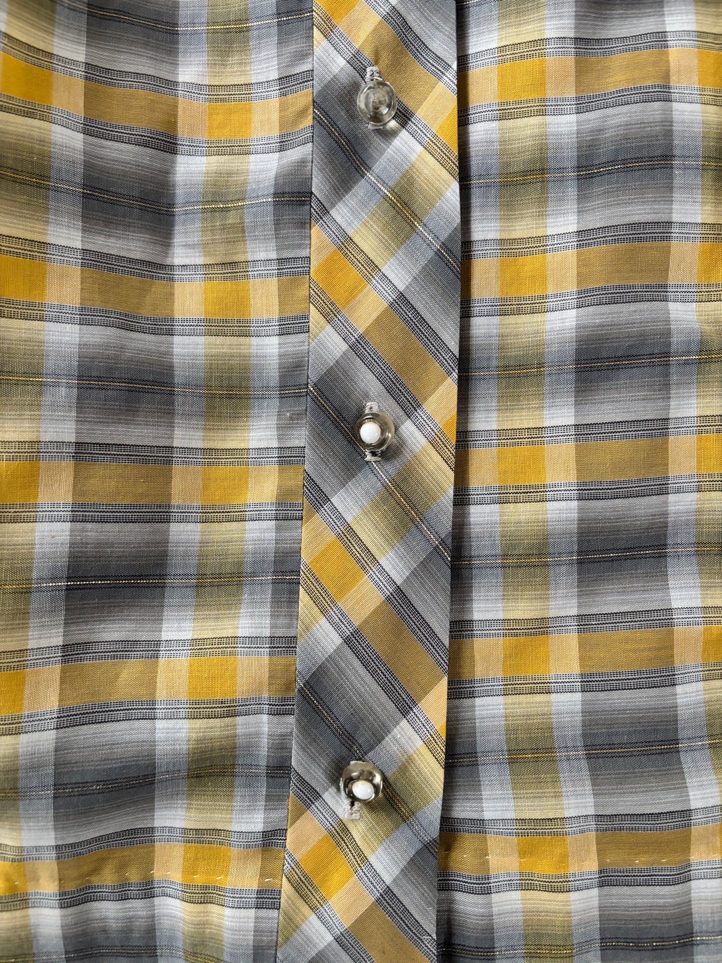 Vintage Early 1950s Coat Dress - Mustard Grey Gold Ombre Shadow Plaid Shirtwaist Size L to XL