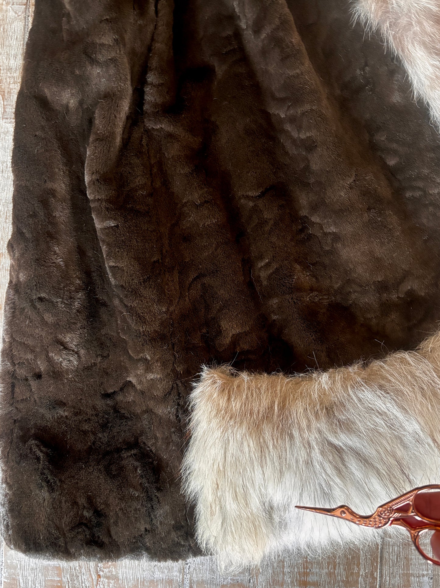 Vintage 1960s Velvet Fur + Fox Princess Coat - Darling Mod Chocolate + Arctic Belted Beauty w Bow Size S to M