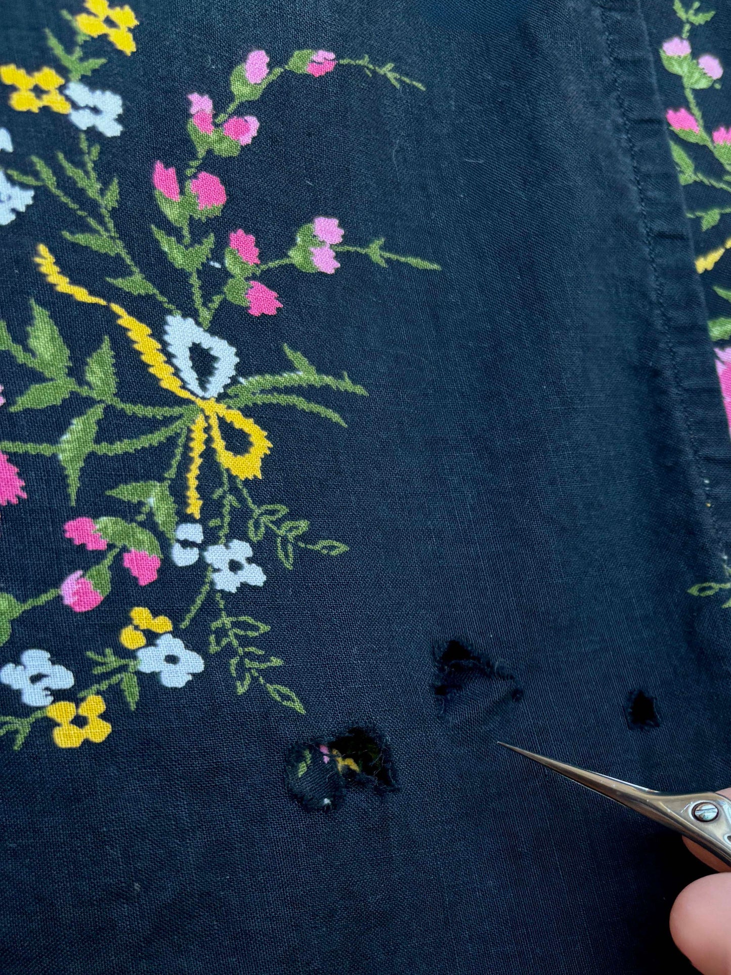 Vintage 1950s Swirl Wrap Dress - Super Cute Black Pink Yellow Olive Novelty Rose Ribbon Print Cotton Size M