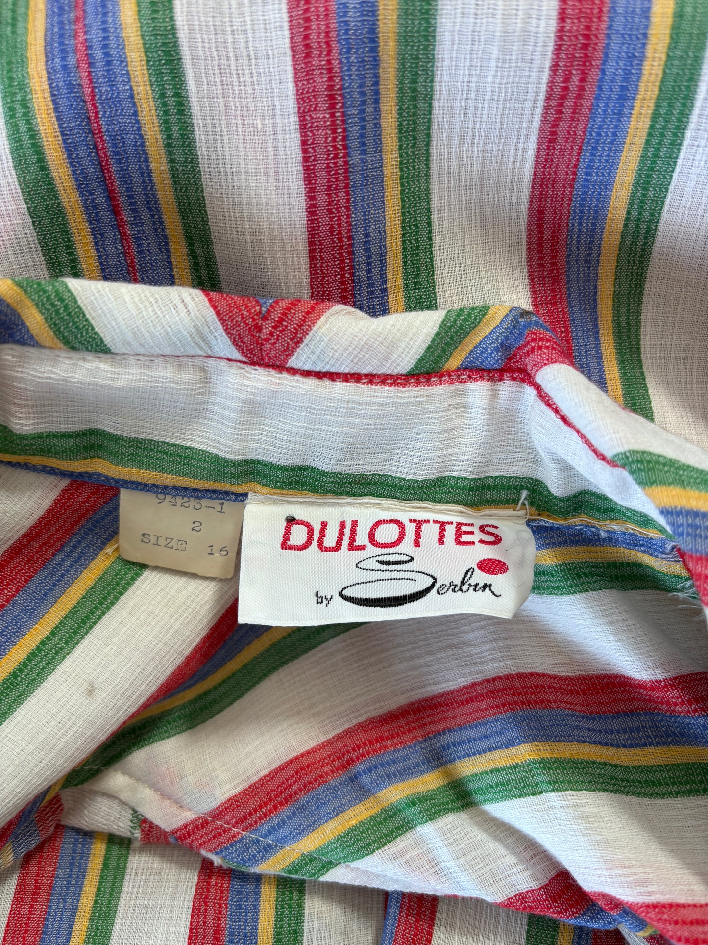 Vintage 1960s Culottes Romper Dress - DEADSTOCK Documented 1968 Rainbow Stripe Serbin Jumpsuit w Belt Size M to L Range