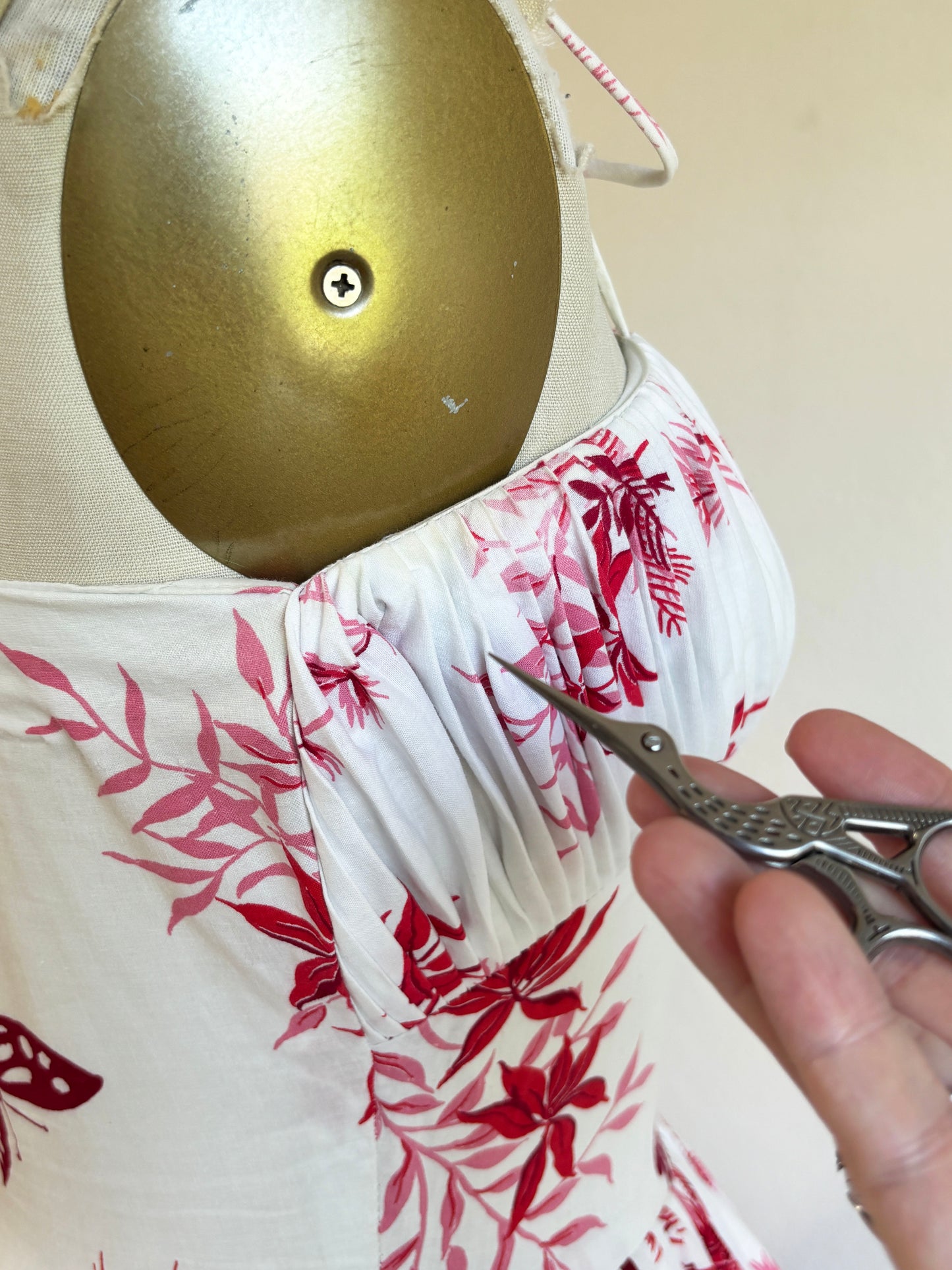 Vintage 1950s Dress - Rare + Amazing Tropical/Hawaiian Butterfly + Pine + Bamboo Novelty Print Pink Red Cotton Sundress Size XS to S
