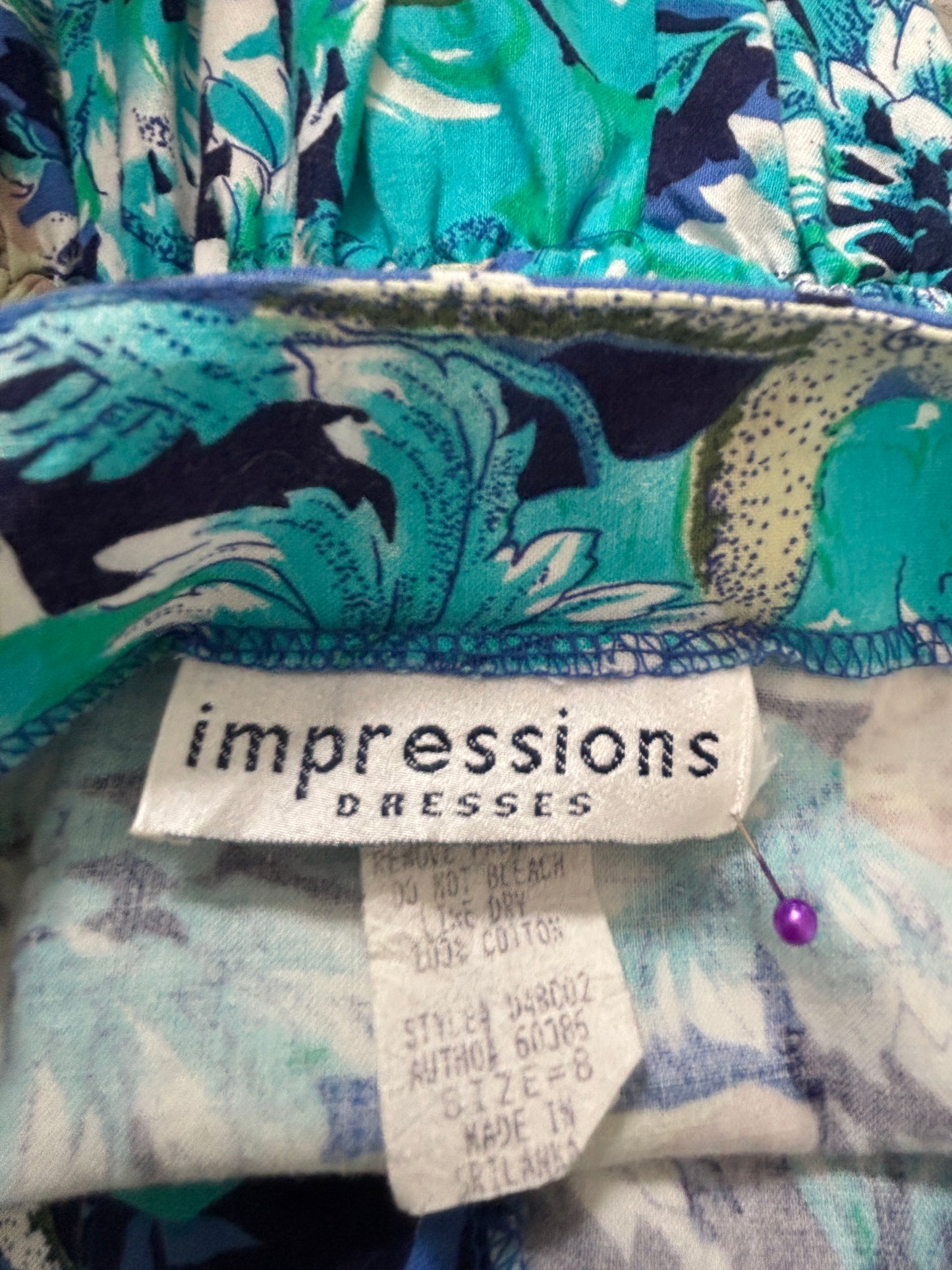 Vintage 1980s Novelty Under the Sea Sundress - Blue Cotton Seashell, Starfish, Peony Cotton Shirtwaist Dress Size XS to S