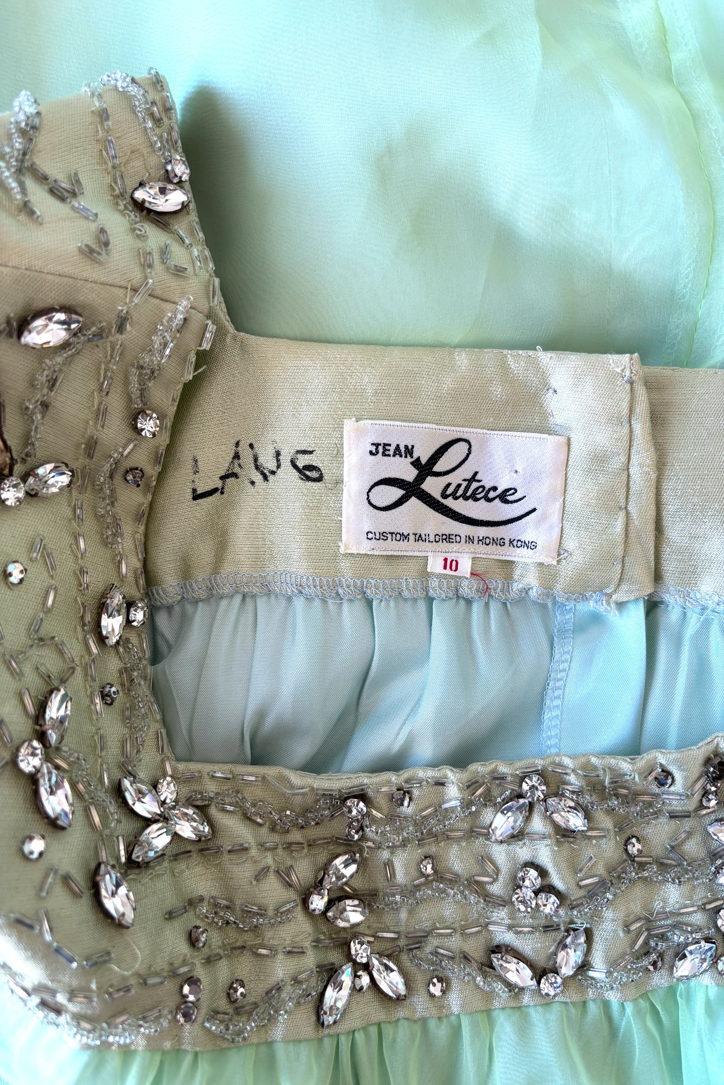 Vintage 1960s Mini Dress + Maxi Skirt Set - DELICIOUSLY PRETTY Designer Heavily Beaded Silk + Chiffon Green Tunic + Skirt Size XS to M