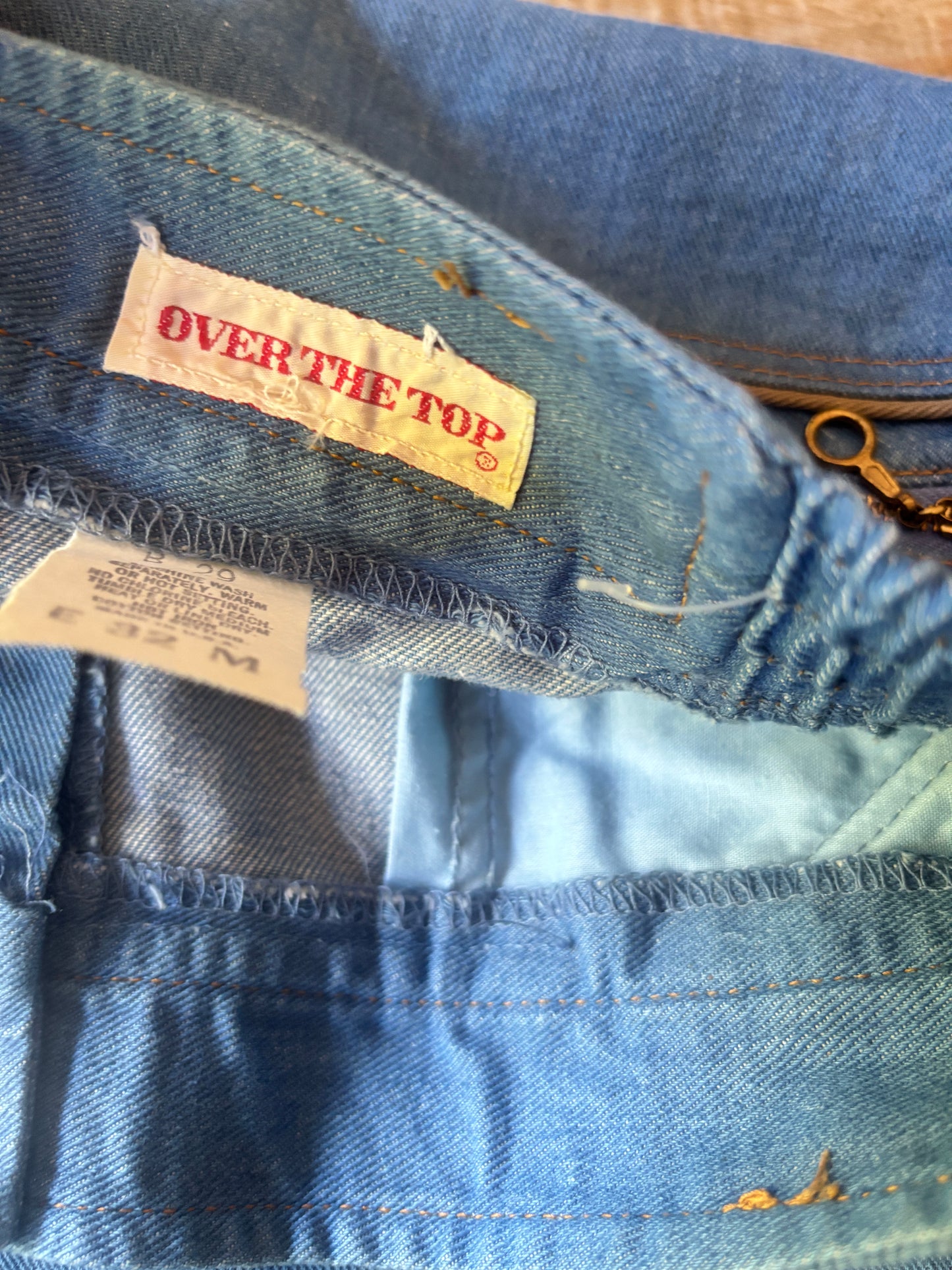 Vintage 1970s Denim Jeans - Deadstock "Over the Top" Cotton Quadruple Zipper Wide Leg Pants Size L Waist 32"/34"