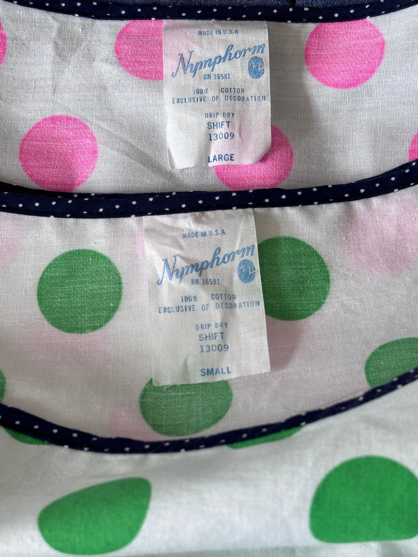 Vintage 1960s Dress - Deadstock Darling Lime Green Navy Polka Dot Cotton Blend Mod Shift Size S to M