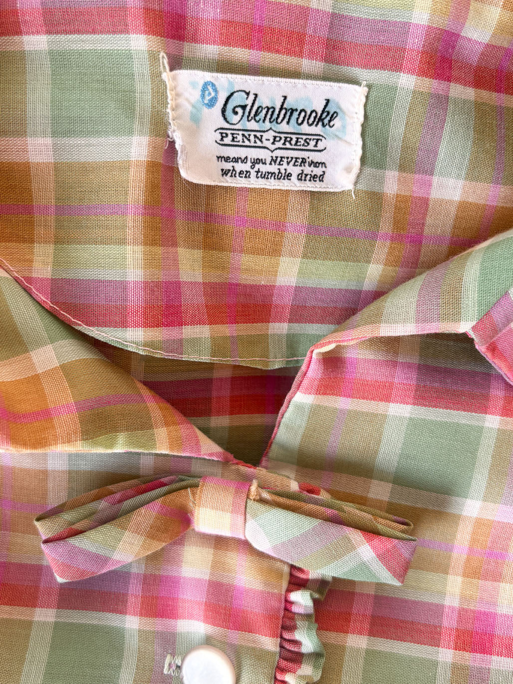 Vintage Early 1960s Coat Dress - Pert Volup! Glenbrooke Autumnal Olive Green Pink Plaid Cotton Blend Shirtwaist Size L to XL