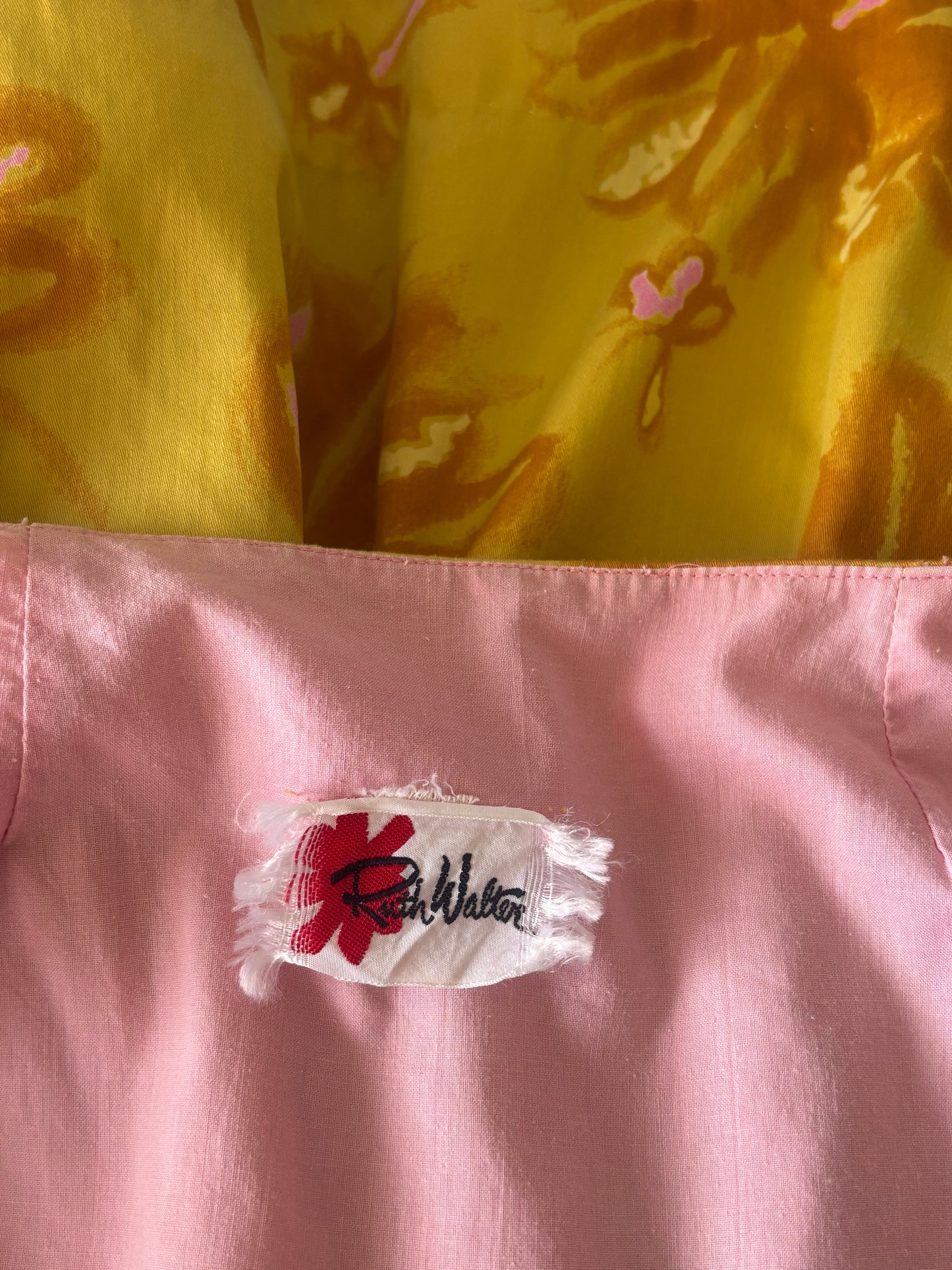 Vintage 1960s Wrap Dress - Cute Tawny Mustard + Pink Floral Cotton Designer Sundress Size S