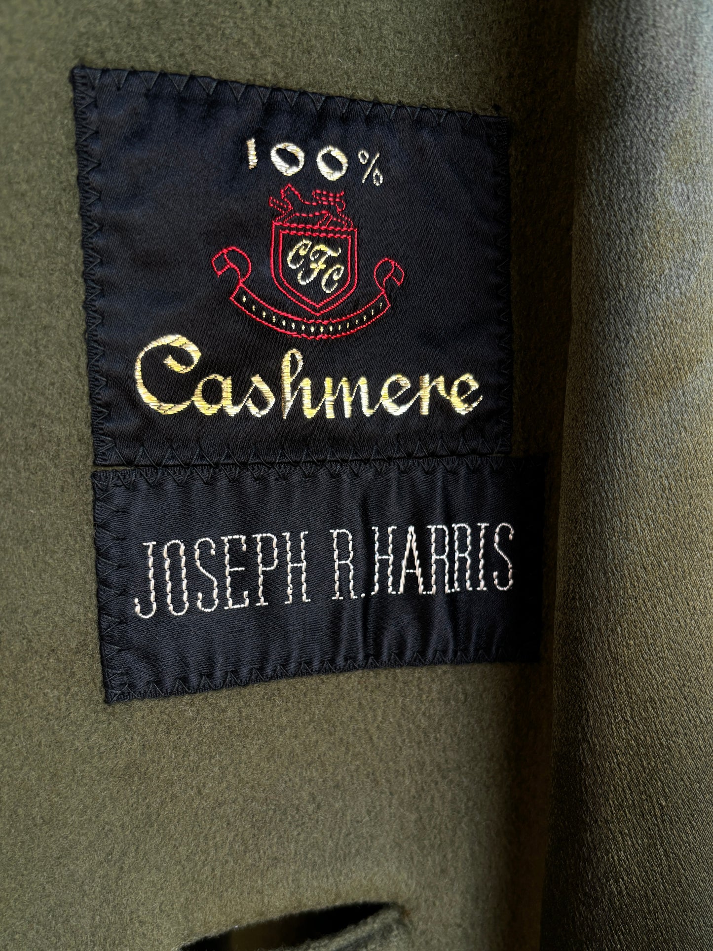 Vintage 1950s to 1960s Luxury Cashmere + Fur Coat - Olive Green w Blonde Mink Fancy Button Swing Overcoat Size M to L