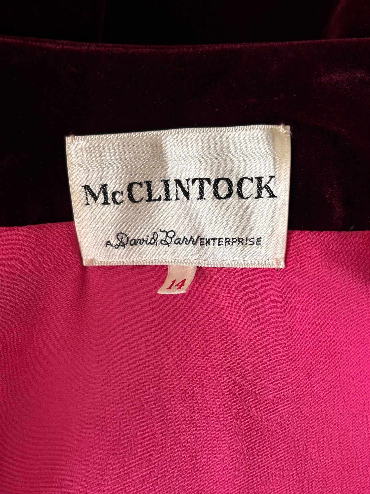 Vintage 1960s Designer Cocktail Set - Jaw-dropping Wine + Hot Pink Jabot Velvet + Satin Dress + Puff Jacket Size M