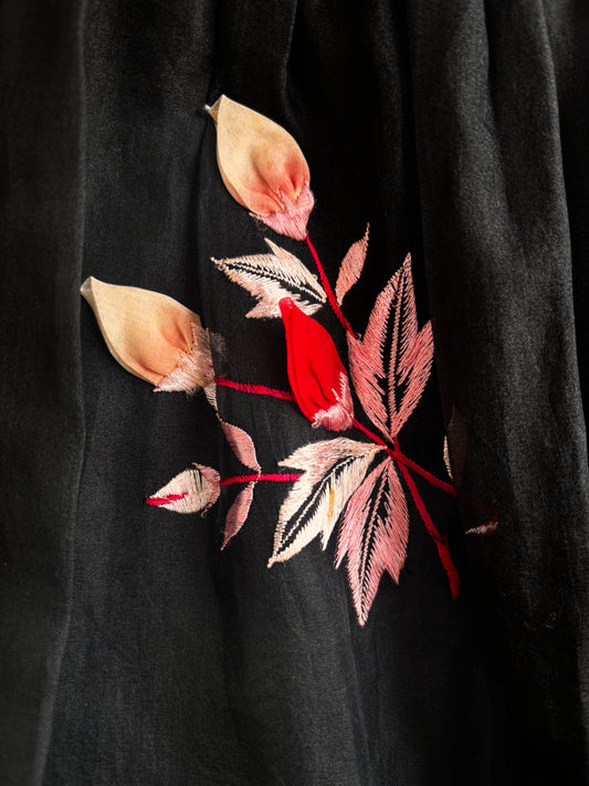 Vintage 1950s Party Dress - Wounded but Wonderful Junior Towne Silk Organdy w Roses Size M