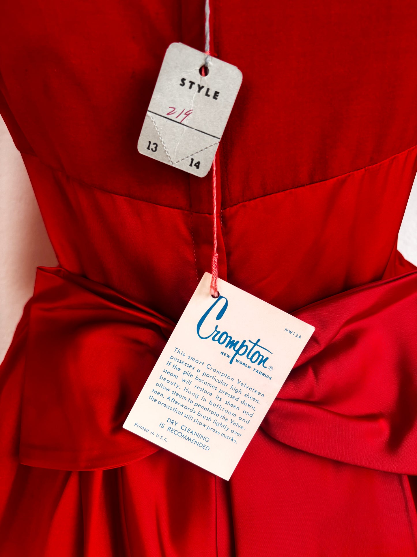 Vintage 1950s Dress - Dreamy Deadstock Designer Red Velvet + Satin Trained Cocktail Party Dress Size S