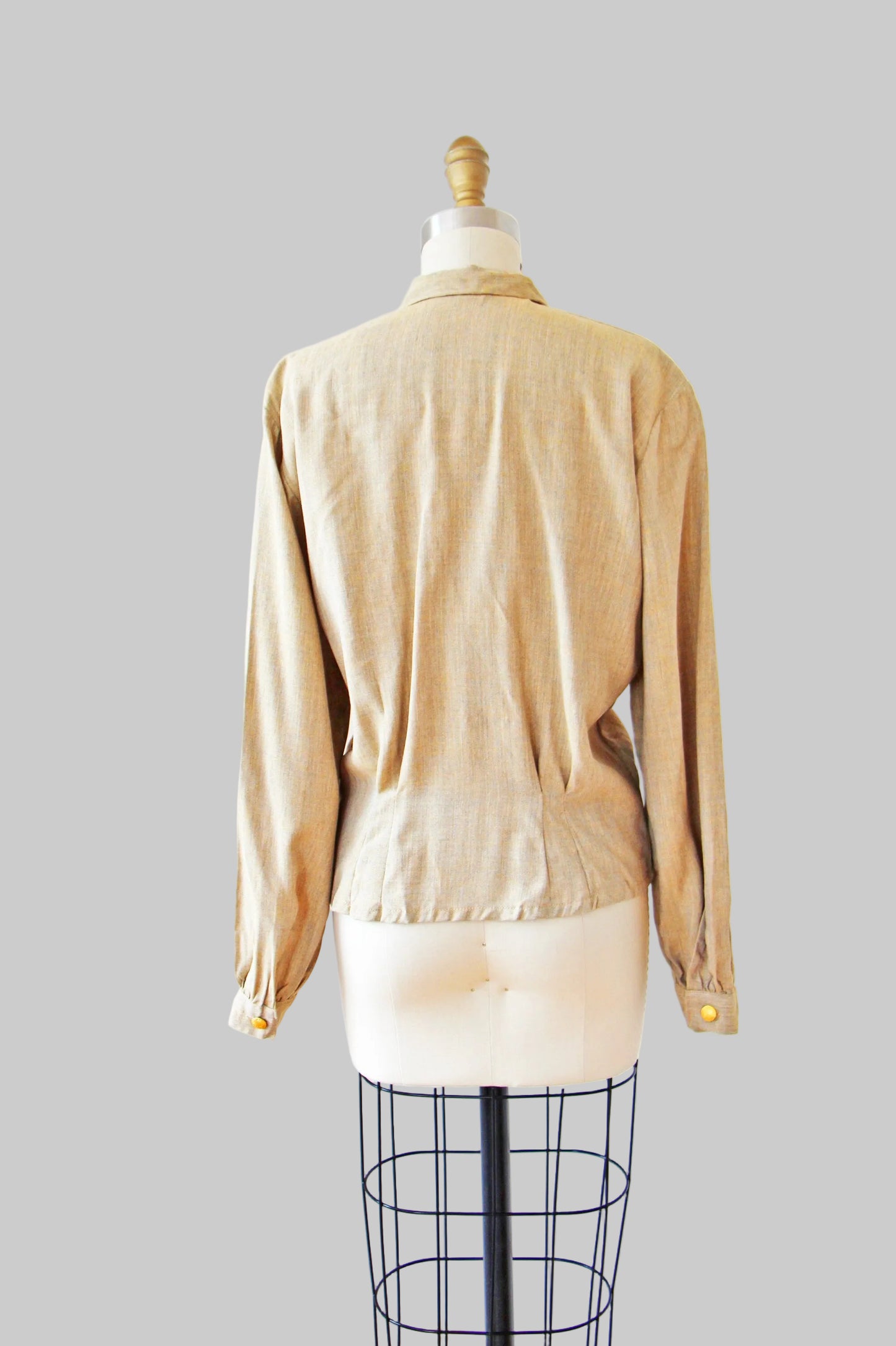 Vintage 1940s Deadstock Rayon Blouse - RARE Swedish Army Military Button-Loop w Crown Gilt Buttons - Size Med to XL