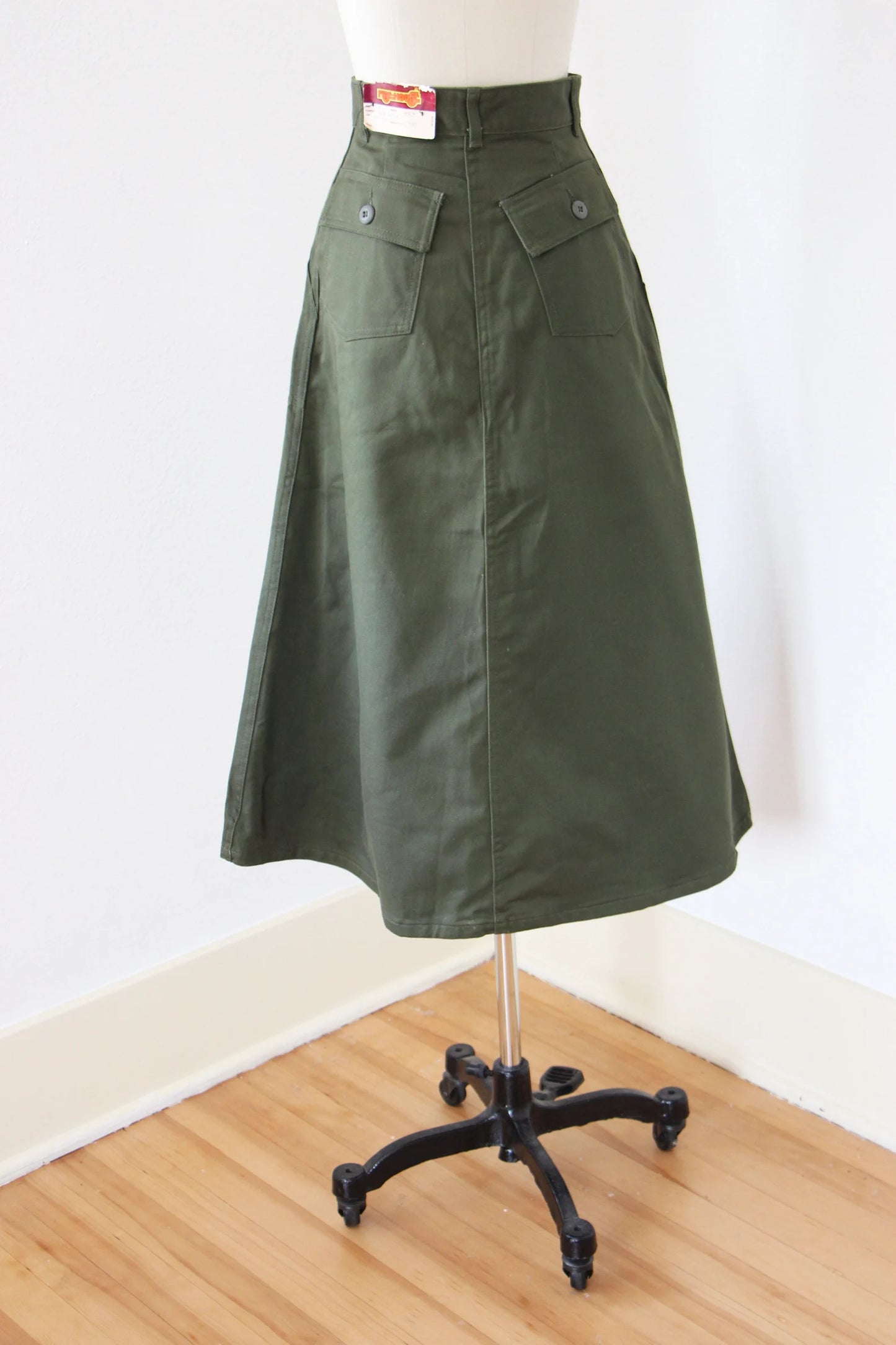 1970s A-line Skirt - 70s Cotton Twill Military OG-107 Inspired Skirt Olive Green Deadstock w Pockets Pick Your Size!
