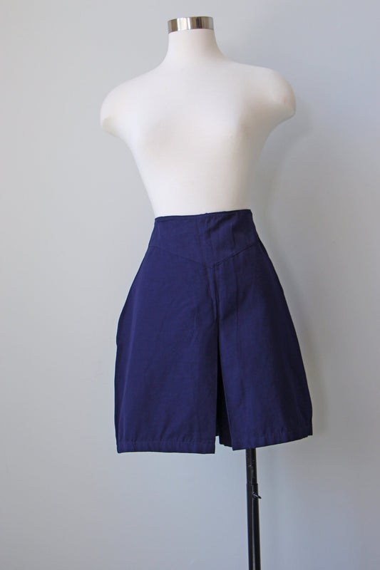 Vintage 1940s 1950s British Navy WRENS Cotton Side Button High Waist Split Skirt Culottes RARE Size XS to M