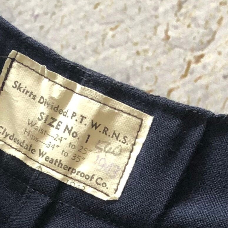 Vintage 1940s to 1950s British Navy WRENS Rayon Side Button High Waist Split Skirt Shorts RARE Size XS to L