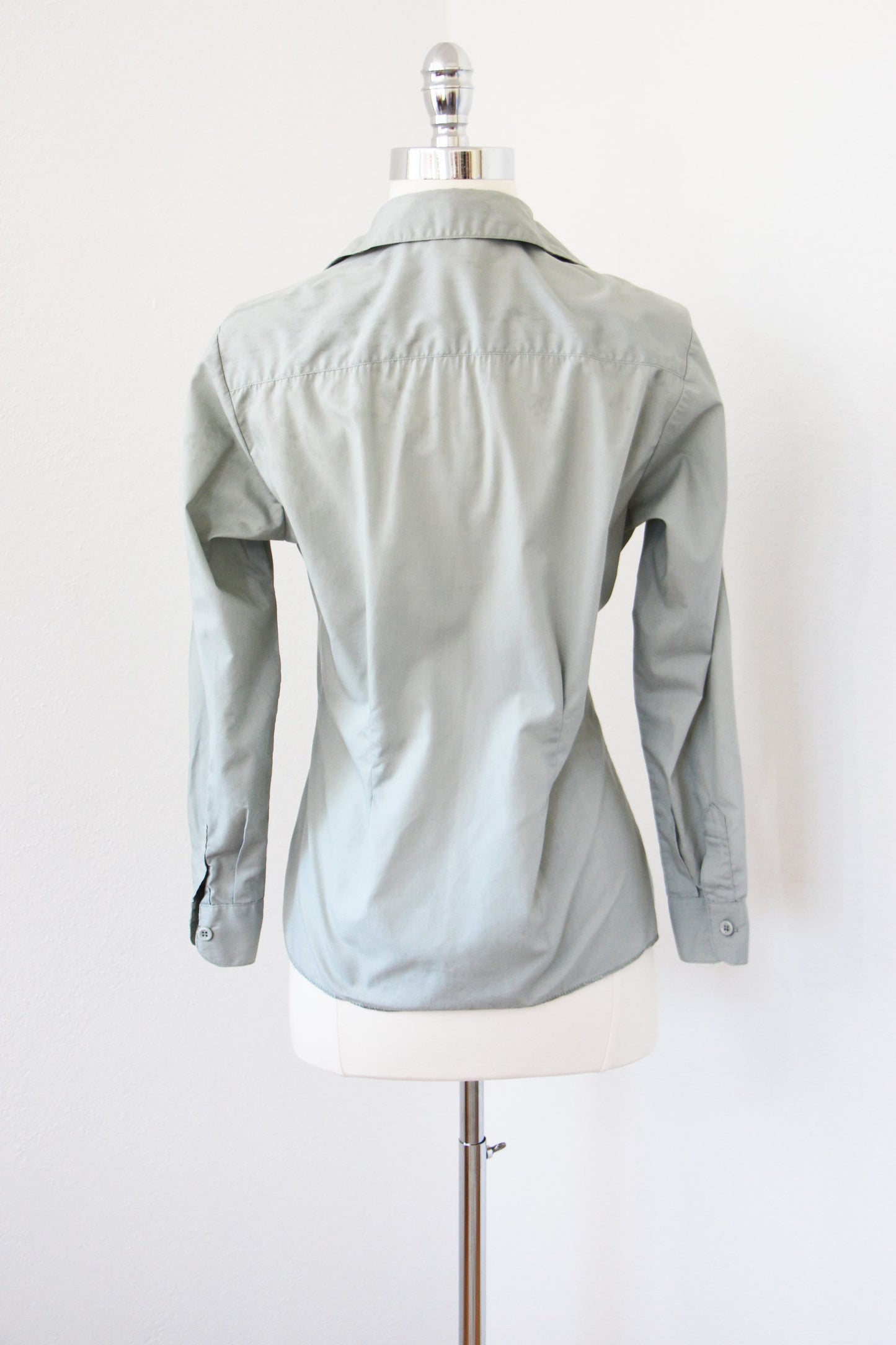 Vintage 1970s Marine Corps Blouse Military USMC Uniform Tapered Cotton Blend Shirt in Pale Misty Green Grey - Choose Your Size