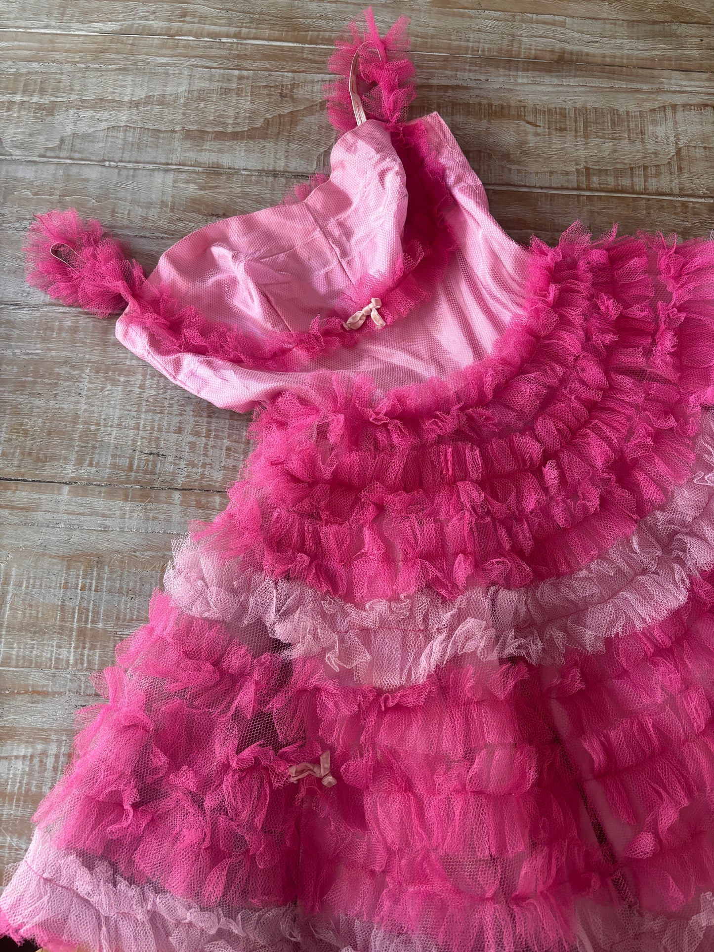 Vintage 1950s Prom Dress - Utterly Unbelievable Shocking Pink Tulle Tea Length Party Dress Size XS