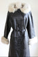 Vintage 1960s to 1970s Leather + Fox Coat - Luxe Black + Silver Arctic Fur Trench Size M to L