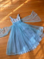 Vintage 1950s Chiffon Dress - Cinderella Dreams! Pale Blue White Metal-Studded Cupcake Gown w Trains Size S