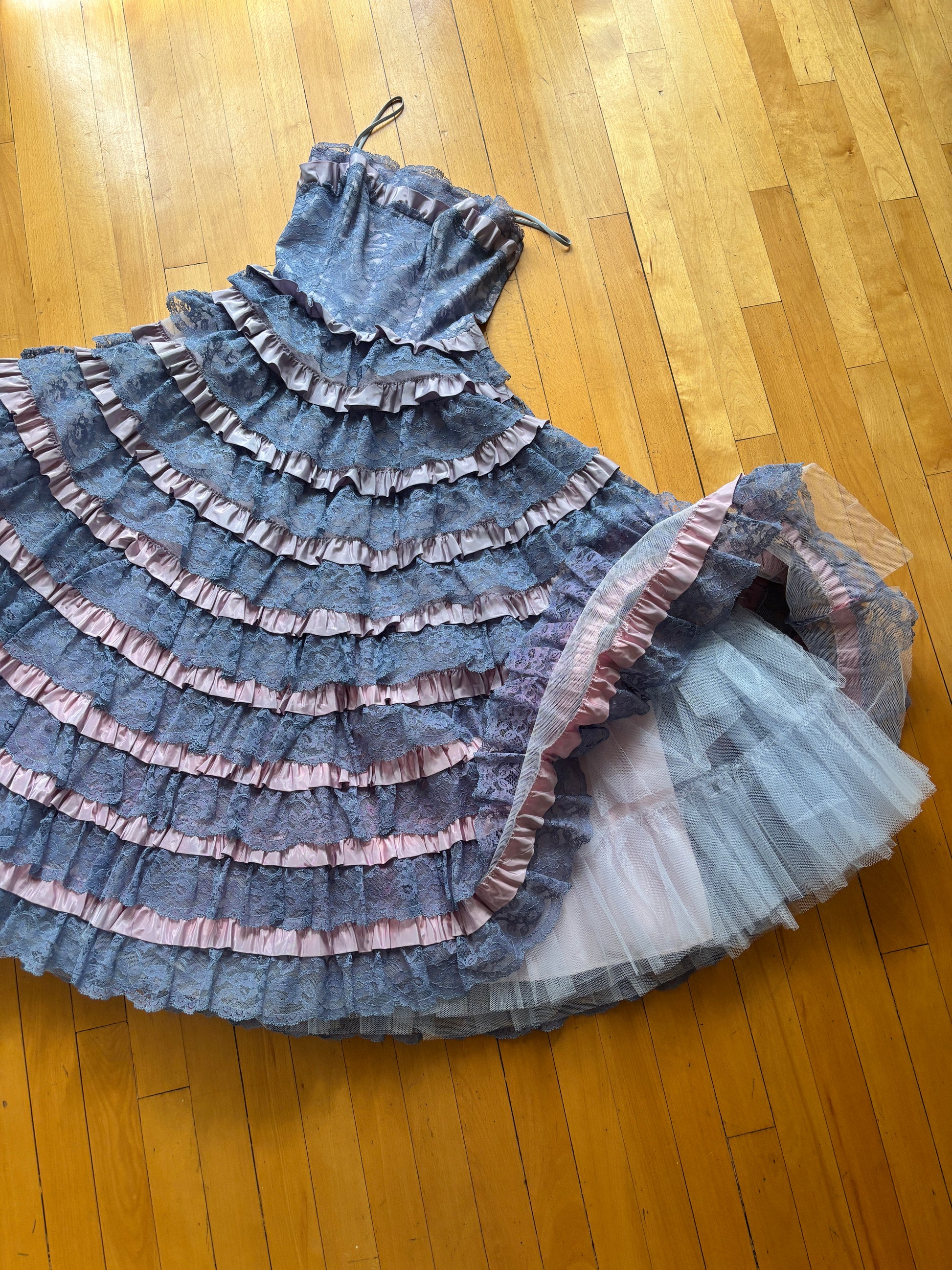 blue midi a line dress Vintage 1950s Dress