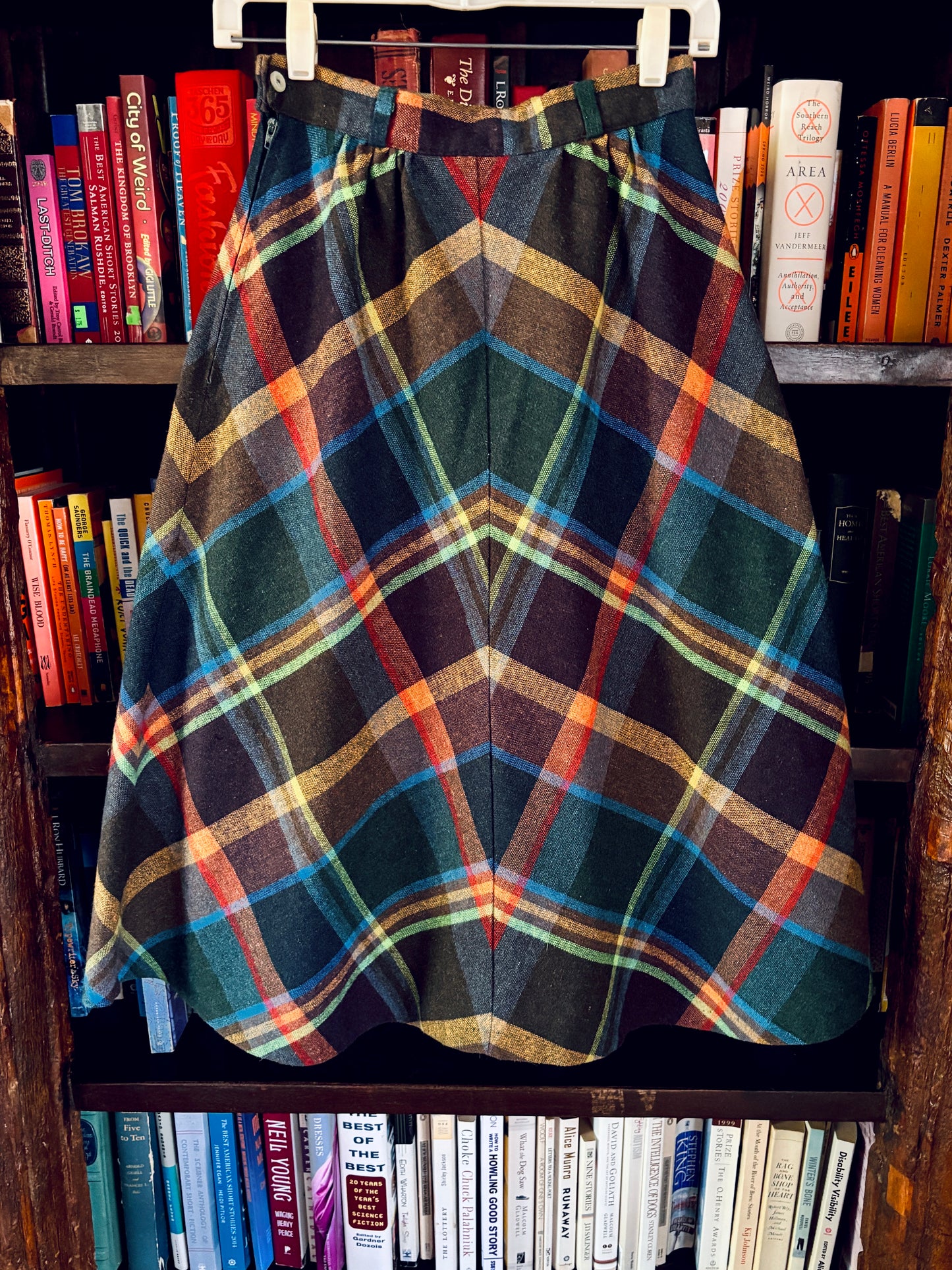 Vintage 1970s Skirt - Cozy Wool Rainbow Autumn Plaid Bias High Waist Size Small