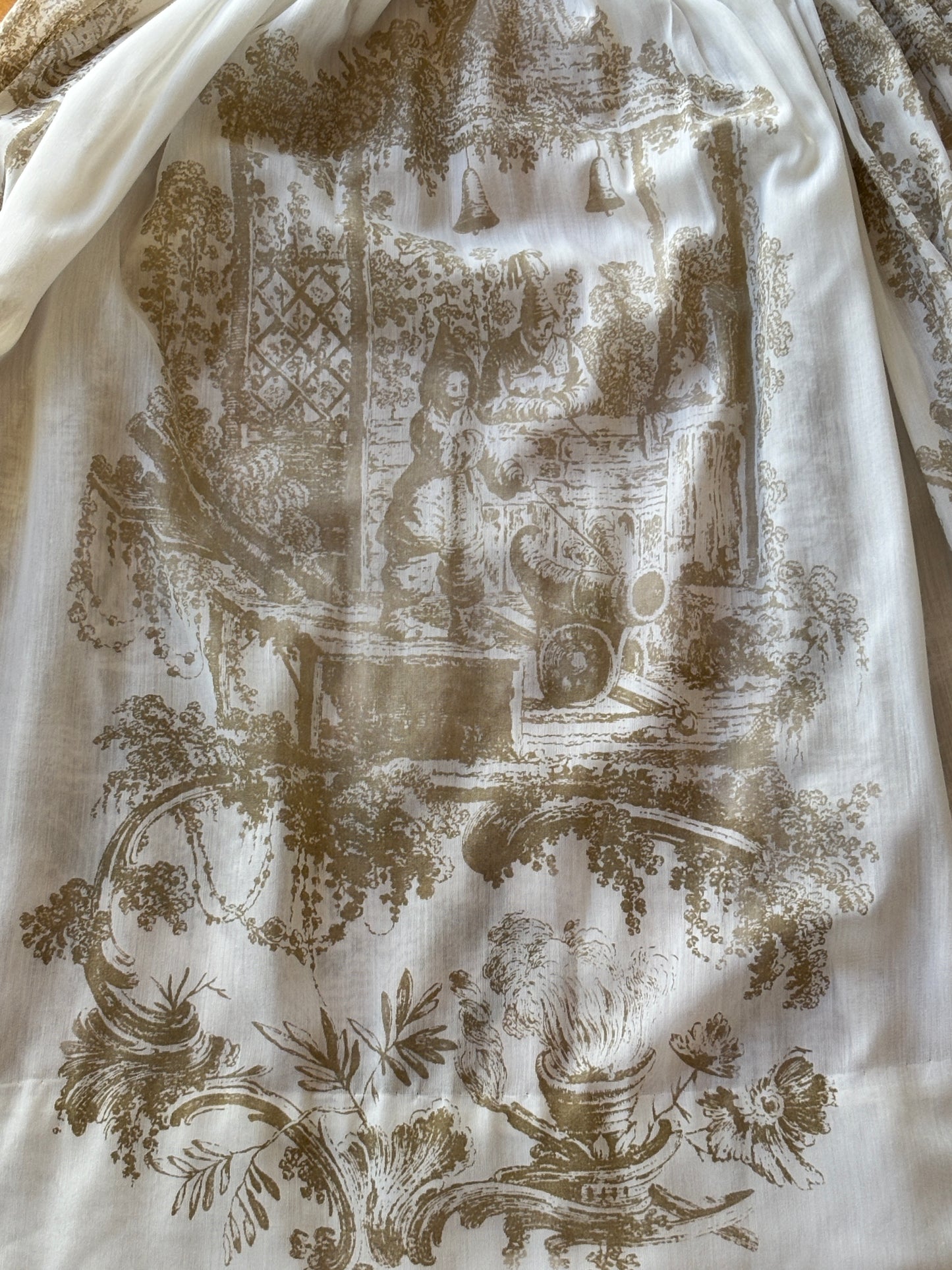 Vintage Documented Early 1960s Dress - Jonathan Logan Caramel Baroque Toile Novelty Print Voile Dress Size XS to S