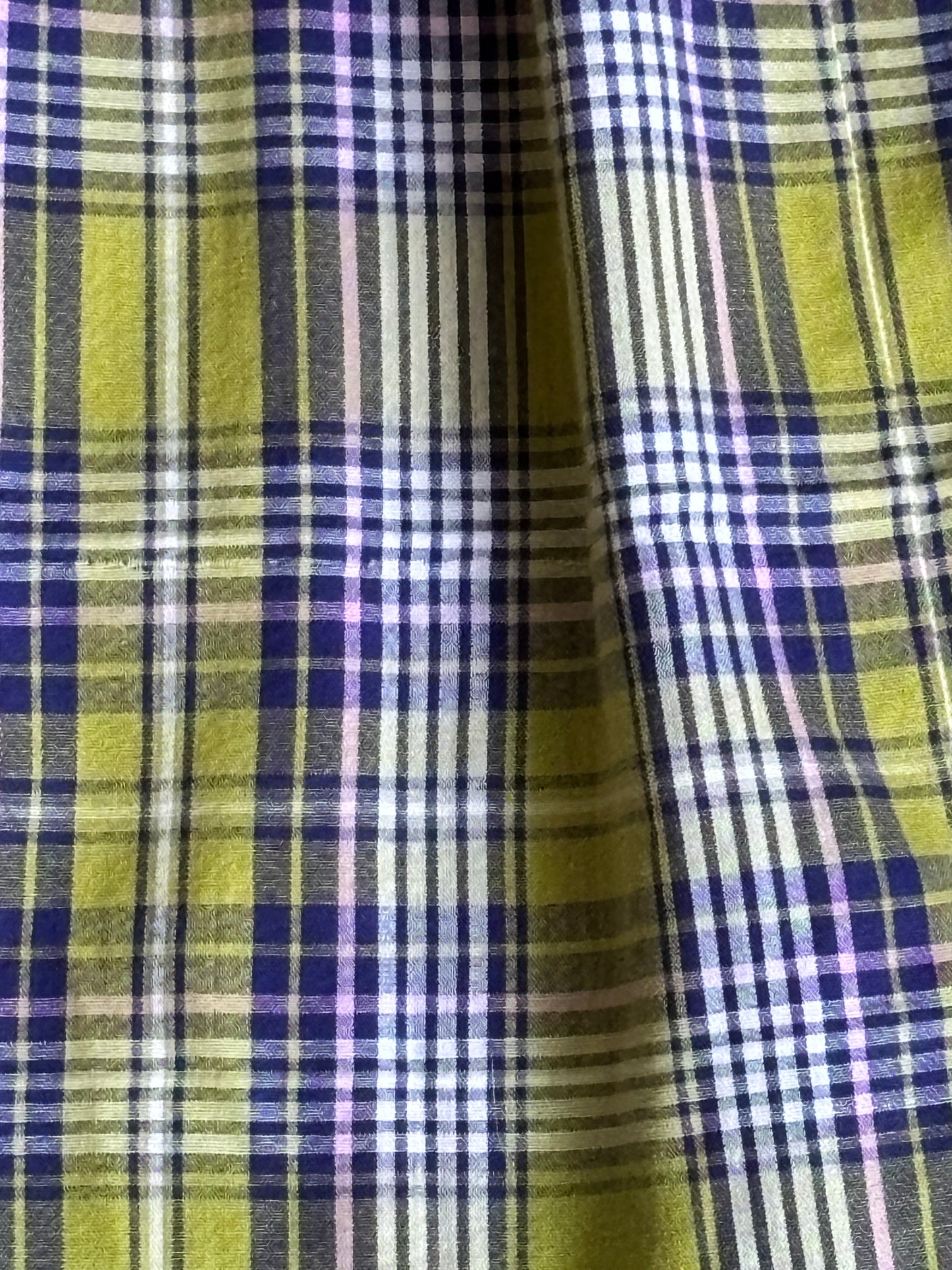 Vintage 1950s Dress - Blue Chartreuse Pink Plaid Soft Cotton Shirtwaist w Belt Size M