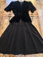 Vintage 1930s Zipper Front Dress - Goth Black Silk Velvet + Matte Rayon Peplum Cocktail Dress Size S