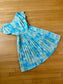 Vintage 1960s Dress - Midcentury Modern Print Blue Lime Aqua "Candy Jrs." Full Skirt Dress Size M