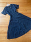 Vintage 1940s to 1950s Dress - Grid Print Plaid Cotton Blue Black White Day Dress w Buttons Size M to L