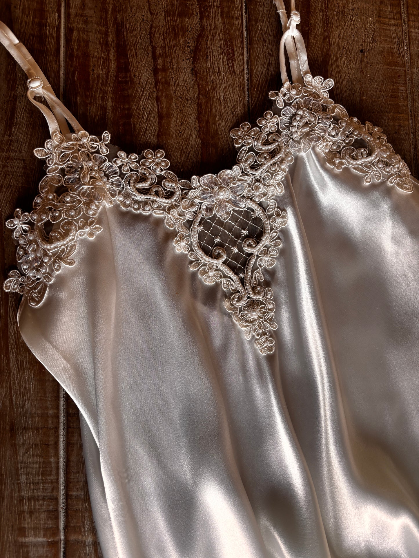 Vintage 1990s Y2K Nightgown - White Glossy Satin Bias-Cut Gown Dress w Beautiful Details Size XS to M