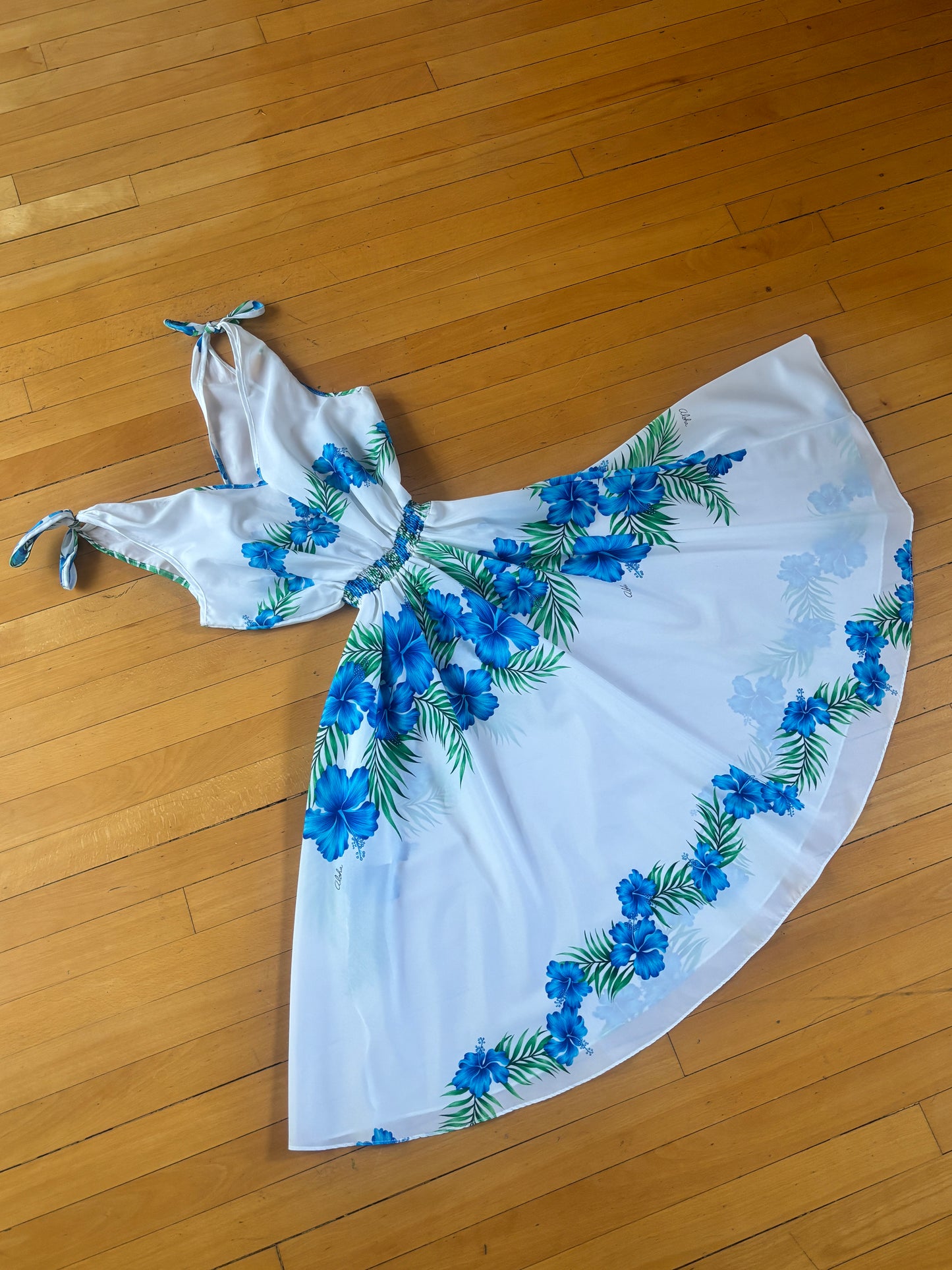 Vintage 1980s Dress - Royal Hawaiian Creations Crisp White Cobalt Green Sundress Size M - L