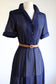 Vintage 1940s Dress - Simple Perfection! Dark Blue Sheer Sculpted Shirtwaist w Celluloid Rhinestone Size M