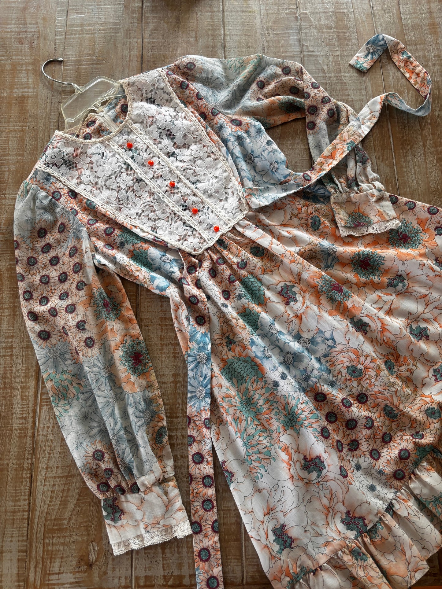 Vintage 1970s Babydoll Dress - Dreamy Soft Cotton Gauze Floral Print Belted Mod Dolly Dress Size S