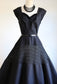 Vintage 1950s Couture Dress - Martini Designed Sylvan Rich Black Cotton Pique w Lace Daisy Inserts + Velvet Sundress Size S