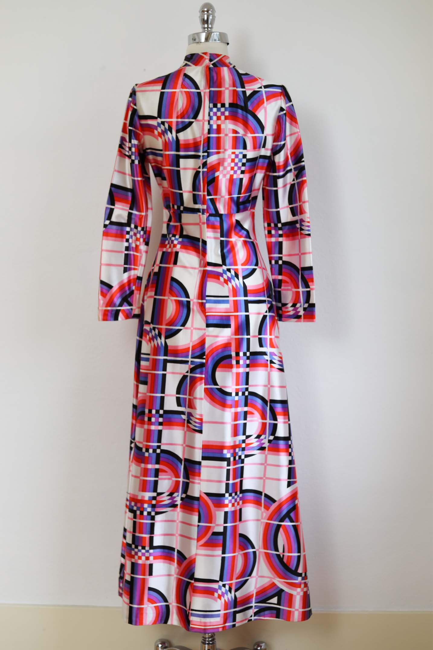 Vintage 1970s Maxi Dress - WILD Op-Art Rainbow Print Slinky Jersey Designer Gown Size S to M