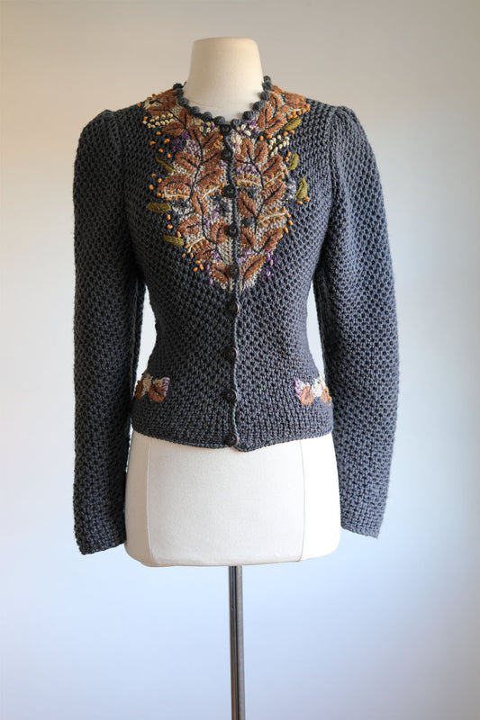 Vintage 1980s Wolkenstricker Sweater - Hand-Knit Embroidered Folkloric German Cardigan Size S to M