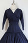 Vintage 1950s Dress - SUBLIME Midnight Blue Taffeta w Satin Gimp Trim Likely Suzy Perette Size M