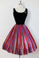 Vintage 1950s Party Dress - VIVACIOUS Black Silk Velvet + Sari Silk Candy Stripe Full Skirt Dress Size S